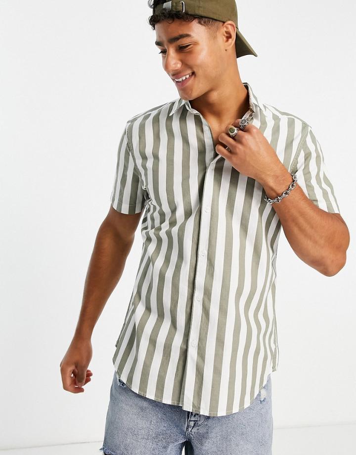 New Look Stripe Shirt In Sage-green