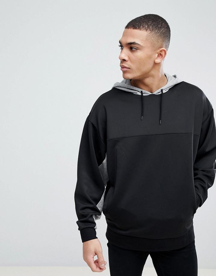 Asos Oversized Longline Retro Track Hoodie With Color Blocking - Black