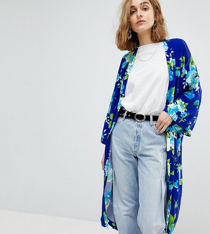 Reclaimed Vintage Inspired Floral Kimono - Blue