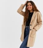 New Look Petite Button Front Coat In Oatmeal-beige