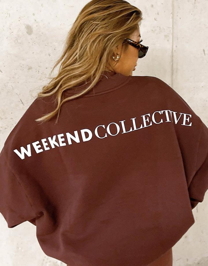 Asos Weekend Collective Oversized Sweatshirt With Back Logo In Brown