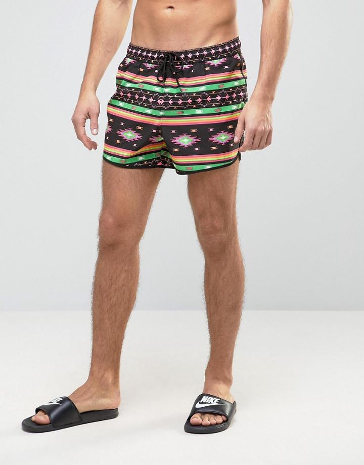 Asos Runner Swim Shorts With Bright Geo-tribal Print In Short Length - Multi