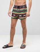 Asos Runner Swim Shorts With Bright Geo-tribal Print In Short Length - Multi