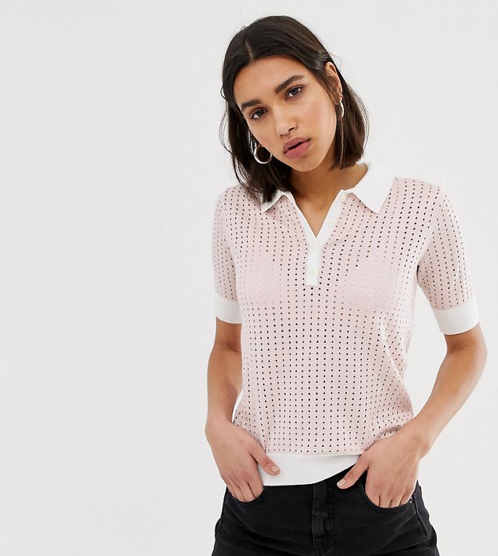 Mango Knitted Polo Top In Pink