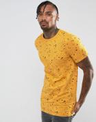 Asos Longline Muscle T-shirt With Splatter Print In Yellow - Yellow