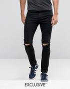 Noak Super Skinny Jeans With Knee Rips In Black - Black
