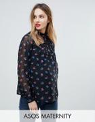 Asos Maternity Highneck Blouse In Bright Ditsy - Multi