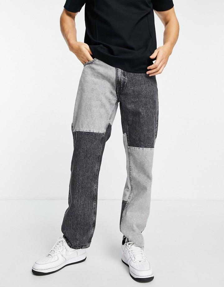 Bershka 90's Fit Patchwork Jeans In Gray