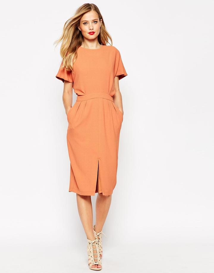 Asos Wiggle Dress In Crepe With Open Back And D-ring - Terracotta $64.50
