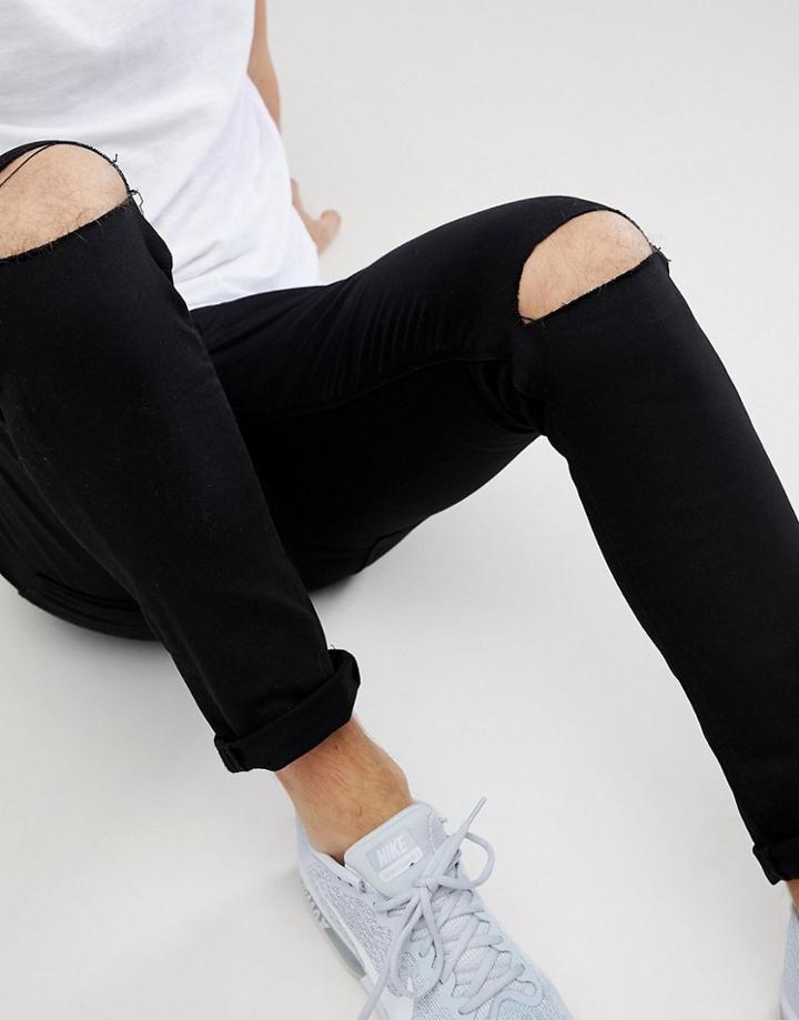 River Island Skinny Fit Jeans With Rips In Black - Black