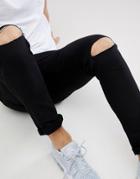 River Island Skinny Fit Jeans With Rips In Black - Black
