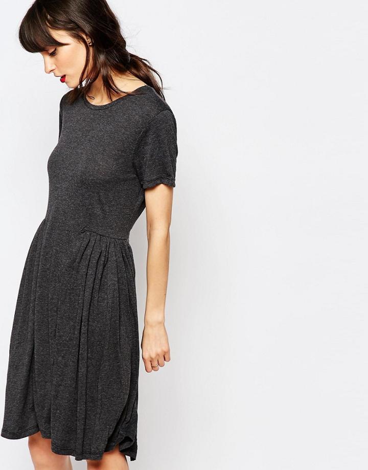 Just Female Imani Smock Dress In Jersey - Anthracite Melange