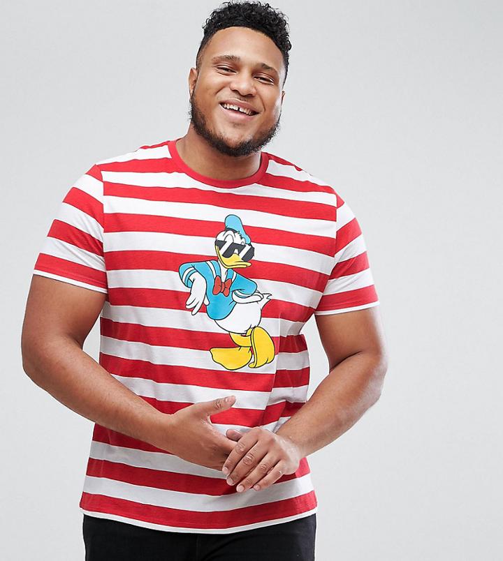 Asos Plus Donald Duck Stripe T-shirt - Red
