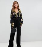 Boohoo Petite Wide Leg Pants With Buckle Belt In Black - Black