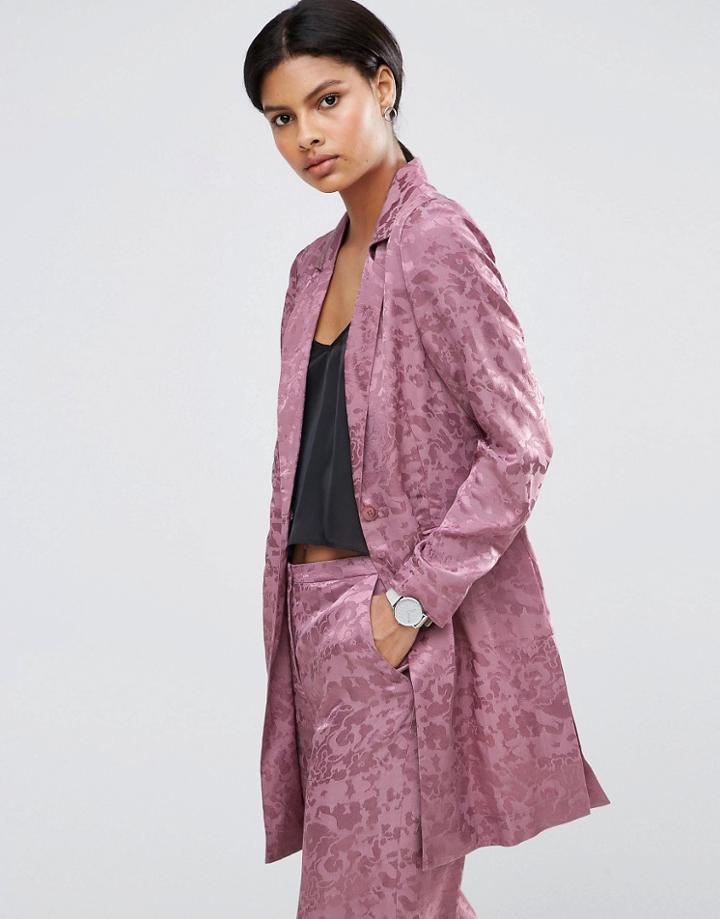 Asos Soft Print Longerline Blazer - Pink
