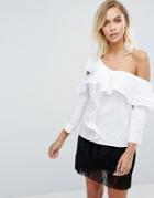 Fashion Union Off The Shoulder Top With Ruffle Detail - White