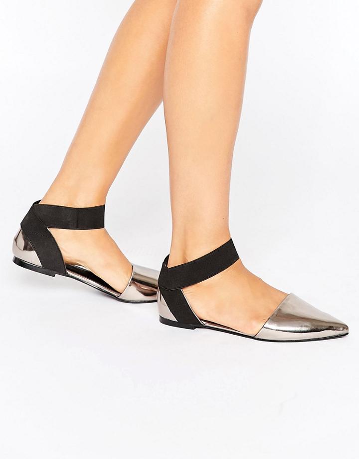 Asos Lorelle Pointed Ballet Flats - Silver