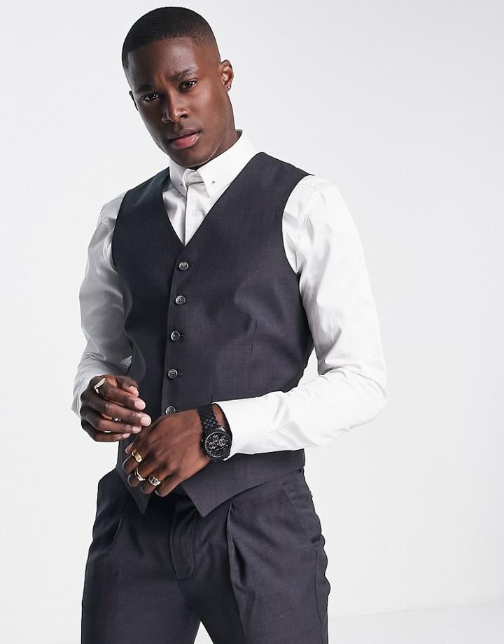 Noak Slim Suit Vest In Gray Pure Merino Wool Melange