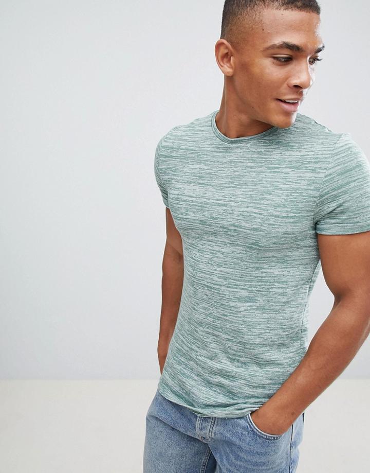 Asos Design Muscle T-shirt In Lightweight Knitted Jersey With Roll Sleeve In Green - Green