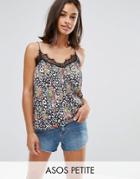 Asos Petite Cami With Lace Trim In Floral Animal Print - Multi