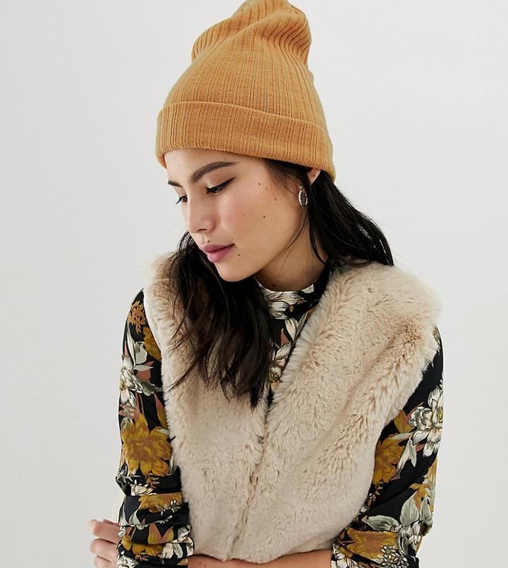 My Accessories Camel Ribbed Beanie Hat - Beige