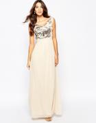 Little Mistress Chiffon Maxi Dress With Bardot Neck And Sequin Front