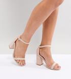 London Rebel Wide Fit Block Heeled Sandals - Beige