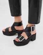 Asos Design Halford Chunky Block Heeled Sandals In Black - Black