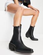 Asos Design Austin Leather Chelsea Western Boots In Black