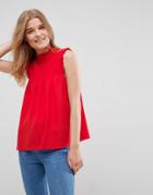 Asos High Neck Blouse With Shirred Bib - Red