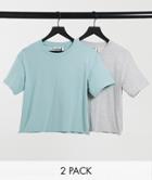 Weekday Alanis Organic Cotton 2 Pack T-shirt In Gray And Green-multi