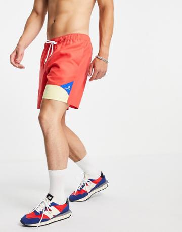 Asos Day Social Color Block Swim Shorts With Embroidery In Mid Length-multi