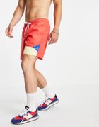 Asos Day Social Color Block Swim Shorts With Embroidery In Mid Length-multi