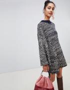 Lost Ink Sweater Dress In Contrast Chunky Knit - Navy