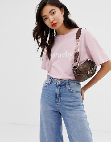Iden Denim Organic Cotton Boyfriend T-shirt With Peachy Slogan - Pink
