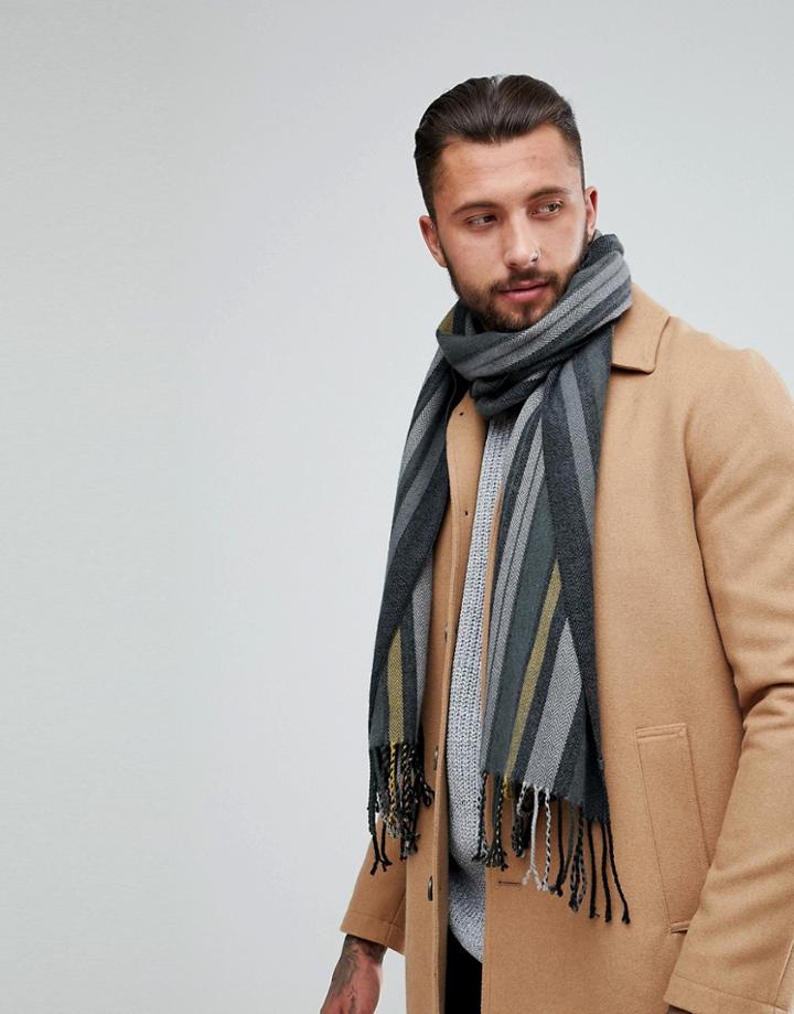 Esprit Scarf In Block Gray Stripe - Gray