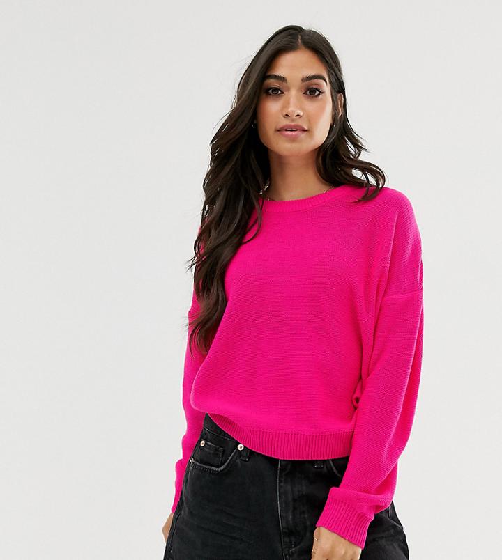 Brave Soul Petite Grunge Round Neck Sweater-pink