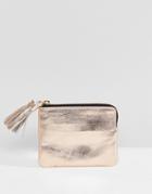 Asos Design Leather Coin Purse With Tassel - Copper