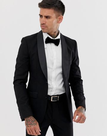 Avail London Skinny Fit Tuxedo Jacket In Black - Black