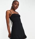 Asos Design Tall Strappy Sundress With Pep Hem In Black