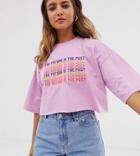 Life Is Beautiful Cropped Embroidered T-shirt-pink