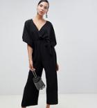 Asos Design Tall Kimono Sleeve Jumpsuit With Wrap And Culotte Leg-purple