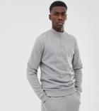 Asos Design Tall Sweatshirt With Half Zip In Gray Marl - Gray