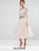 Lace & Beads Tulle Skirt With Allover Beading And Embellished Waist Co Ord - Cream