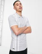 Threabare Stripe Zip Neck Polo Shirt In Purist Blue-blues