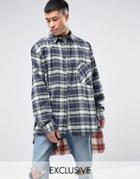 Reclaimed Vintage Oversized Flannel Shirt With Extended Hem - Navy