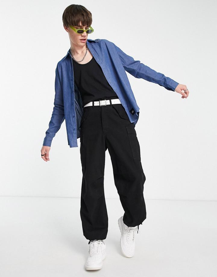 Sixth June Regular Fit White Bands Destroyed Shirt In Blue