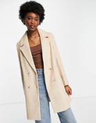 Stradivarius Double Breasted Tailored Coat In Camel-neutral