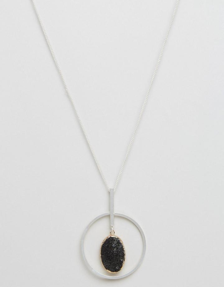 Asos Hoop Necklace With Semi Precious Look Stone - Gold