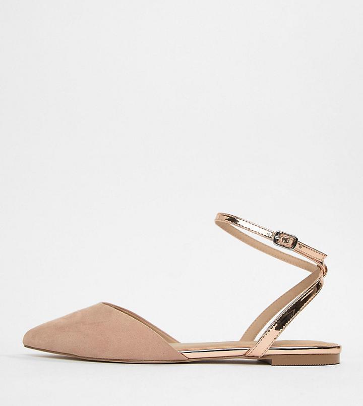 Asos Design Lofty Wide Fit Pointed Ballet Flats - Beige